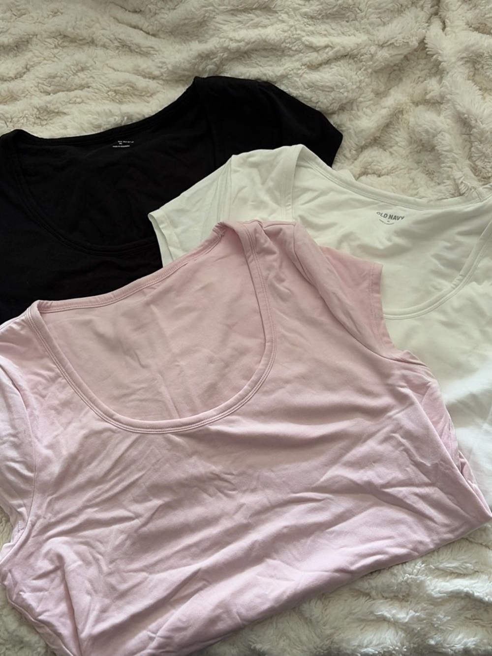Old Navy Women’s Scoop Neck Bodysuits - Pink, White, Black - 3-Pack